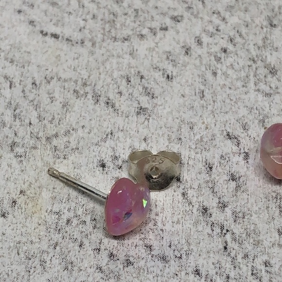 Sterling silver 925 lab opal mini small post/stud earrings. - Picture 4 of 6